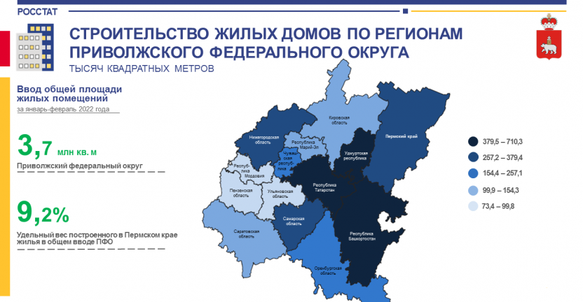 Строительство жилых домов по регионам  за январь-февраль 2022 года